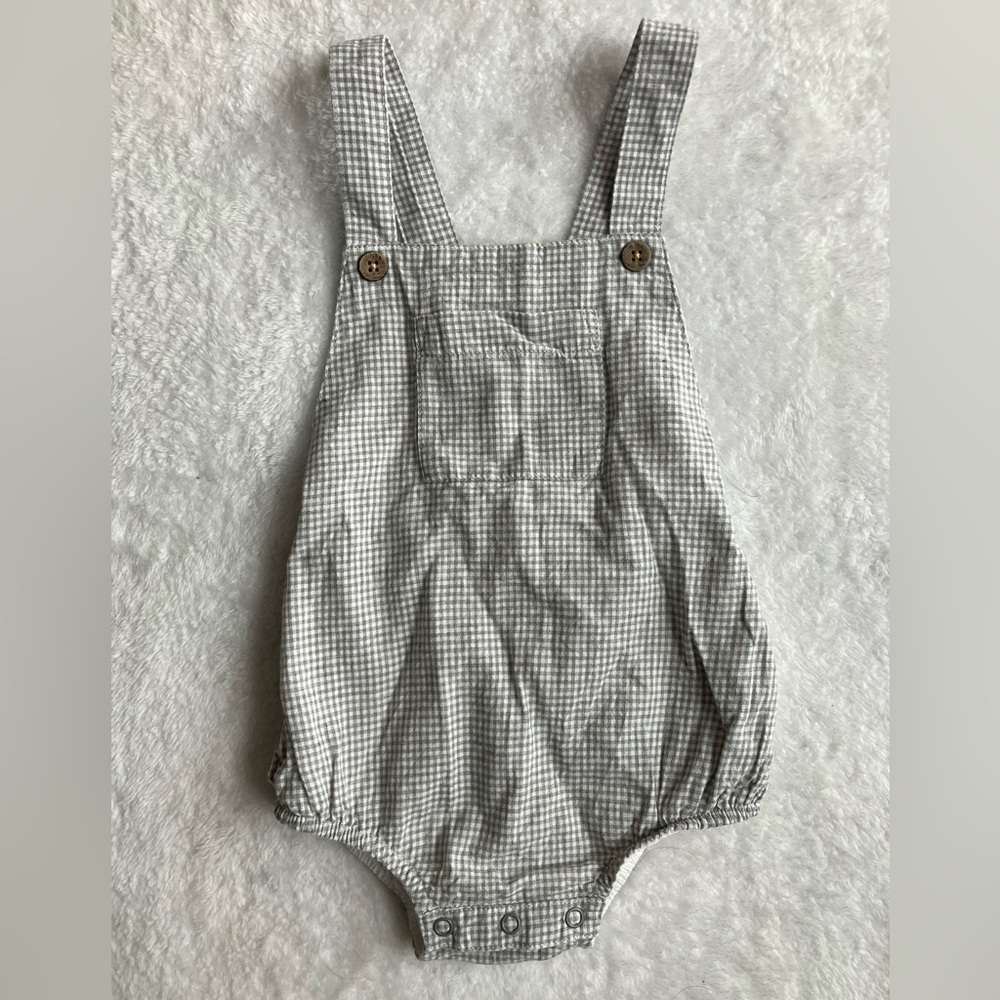 Jamie Kay grey white checker gingham overalls 1 year